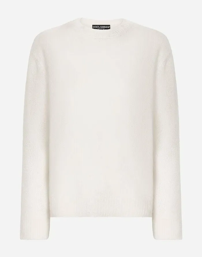 Dolce and Gabbana Sweaters And Cardigans Men Roundneck Mohair Wool Sweater White
