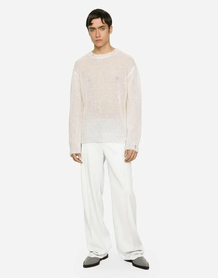 Dolce and Gabbana Sweaters And Cardigans Men Roundneck Mohair Wool Sweater White Dolce and Gabbana Sweaters And Cardigans Men Roundneck Mohair Wool Sweater White