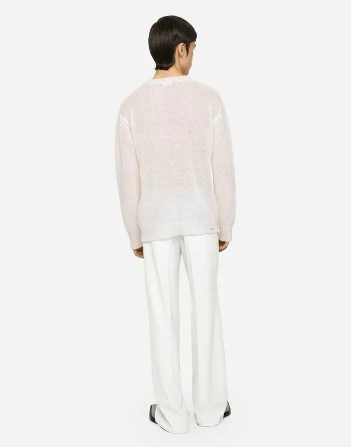 Dolce and Gabbana Sweaters And Cardigans Men Roundneck Mohair Wool Sweater White Dolce and Gabbana Sweaters And Cardigans Men Roundneck Mohair Wool Sweater White