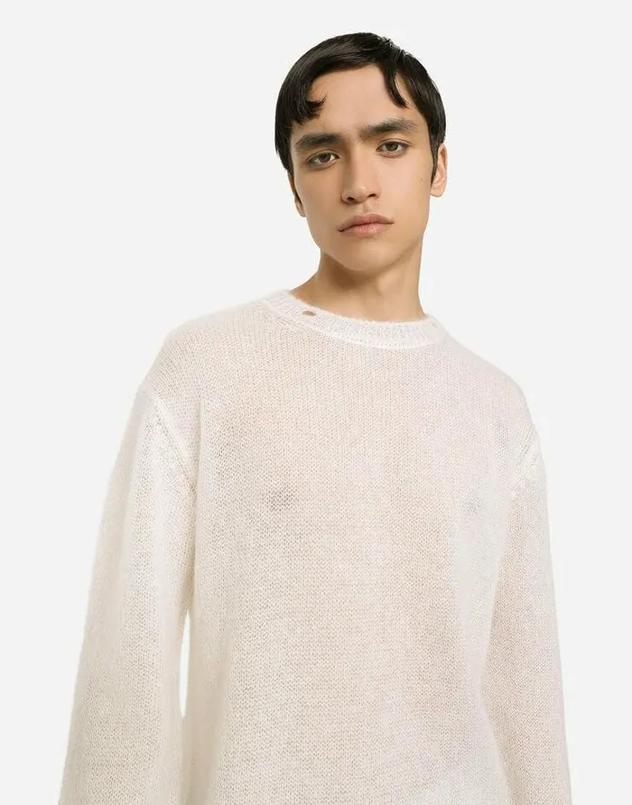 Dolce and Gabbana Sweaters And Cardigans Men Roundneck Mohair Wool Sweater White Dolce and Gabbana Sweaters And Cardigans Men Roundneck Mohair Wool Sweater White