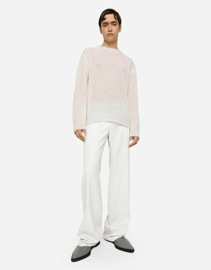 Dolce and Gabbana Sweaters And Cardigans Men Roundneck Mohair Wool Sweater White Dolce and Gabbana Sweaters And Cardigans Men Roundneck Mohair Wool Sweater White