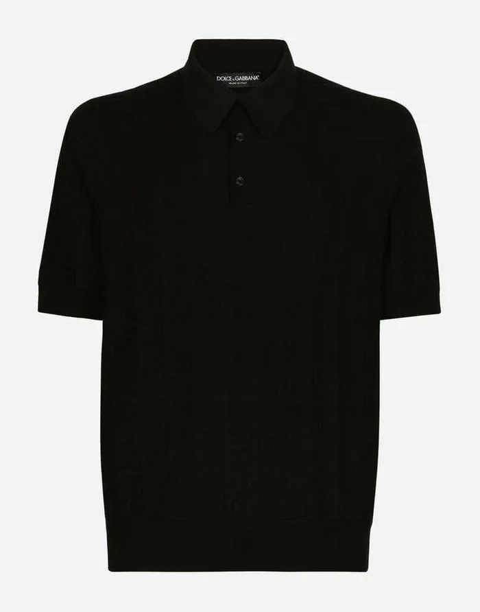 Dolce and Gabbana Sweaters And Cardigans Men Silk Jacquard Poloshirt With DG Logo Black Dolce and Gabbana Sweaters And Cardigans Men Silk Jacquard Poloshirt With DG Logo Black