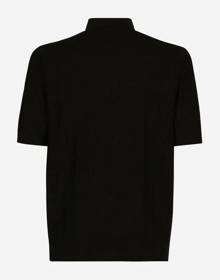 Dolce and Gabbana Sweaters And Cardigans Men Silk Jacquard Poloshirt With DG Logo Black Dolce and Gabbana Sweaters And Cardigans Men Silk Jacquard Poloshirt With DG Logo Black