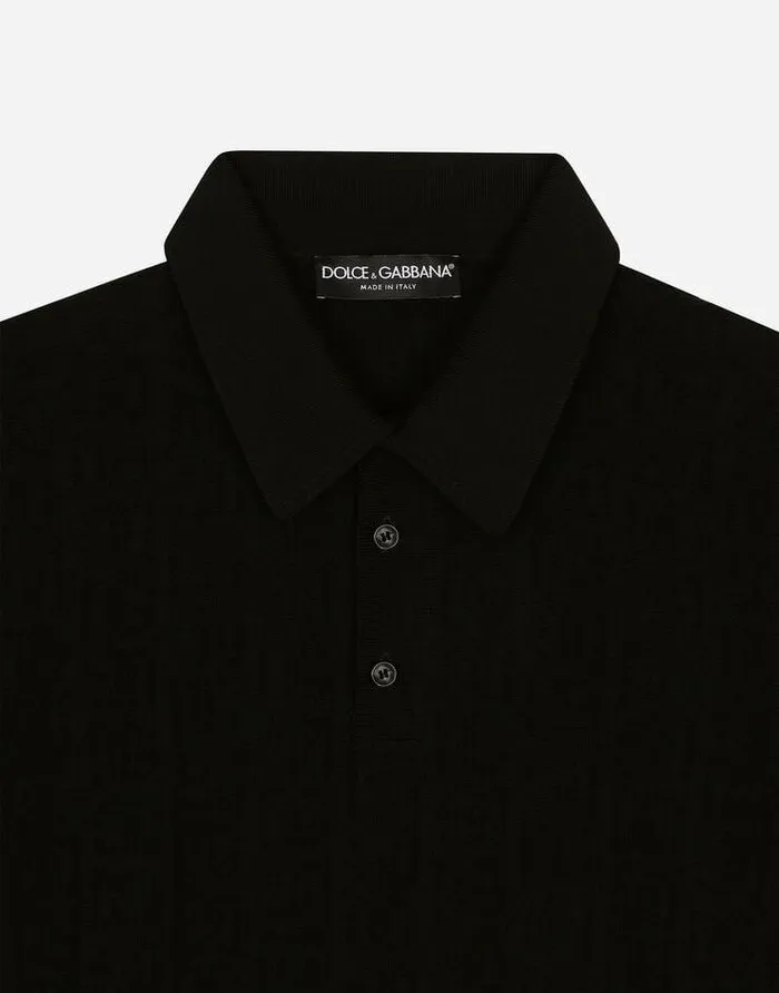 Dolce and Gabbana Sweaters And Cardigans Men Silk Jacquard Poloshirt With DG Logo Black Dolce and Gabbana Sweaters And Cardigans Men Silk Jacquard Poloshirt With DG Logo Black
