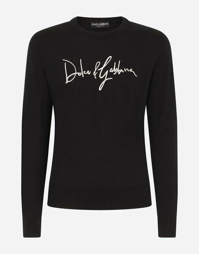 Dolce and Gabbana Sweaters And Cardigans Men Wool Roundneck Sweater With DolceandGabbana Embroidery Blue