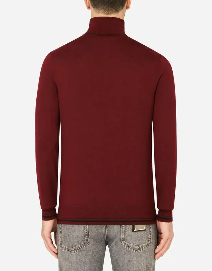 Dolce and Gabbana Sweaters And Cardigans Men Wool Turtleneck Sweater With Jacquard Logo Bordeaux Dolce and Gabbana Sweaters And Cardigans Men Wool Turtleneck Sweater With Jacquard Logo Bordeaux