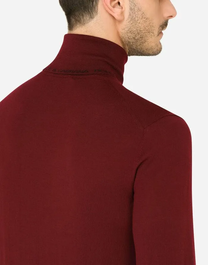 Dolce and Gabbana Sweaters And Cardigans Men Wool Turtleneck Sweater With Jacquard Logo Bordeaux Dolce and Gabbana Sweaters And Cardigans Men Wool Turtleneck Sweater With Jacquard Logo Bordeaux