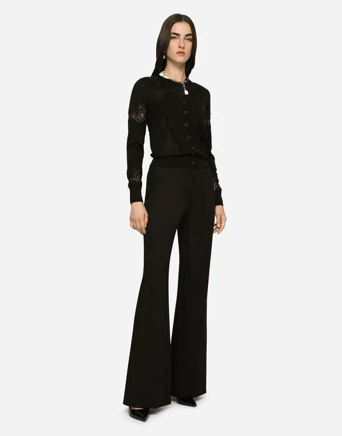 Dolce and Gabbana Sweaters And Cardigans Women Cashmere And Silk Cardigan With Lace Inlay Black Dolce and Gabbana Sweaters And Cardigans Women Cashmere And Silk Cardigan With Lace Inlay Black