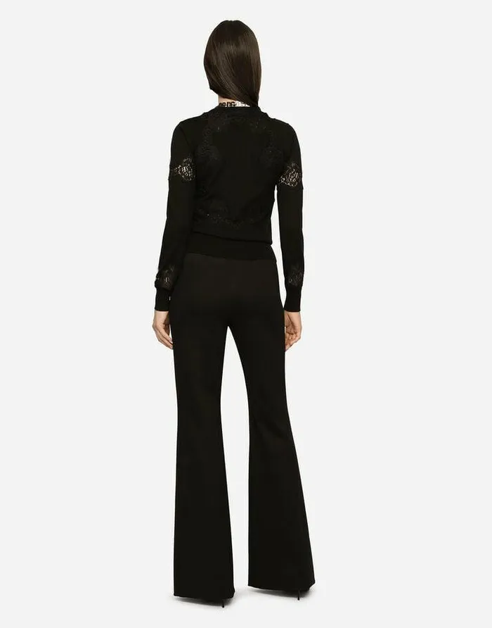 Dolce and Gabbana Sweaters And Cardigans Women Cashmere And Silk Cardigan With Lace Inlay Black Dolce and Gabbana Sweaters And Cardigans Women Cashmere And Silk Cardigan With Lace Inlay Black