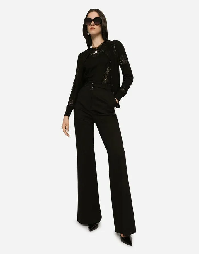 Dolce and Gabbana Sweaters And Cardigans Women Cashmere And Silk Cardigan With Lace Inlay Black Dolce and Gabbana Sweaters And Cardigans Women Cashmere And Silk Cardigan With Lace Inlay Black