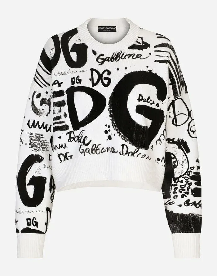 Dolce and Gabbana Sweaters And Cardigans Women Virgin Wool Sweater With Flocked DG Logo White Dolce and Gabbana Sweaters And Cardigans Women Virgin Wool Sweater With Flocked DG Logo White