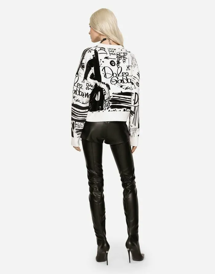 Dolce and Gabbana Sweaters And Cardigans Women Virgin Wool Sweater With Flocked DG Logo White