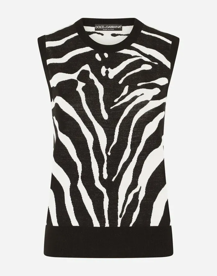 Dolce and Gabbana Sweaters And Cardigans Women Zebradesign Jacquard Sweater In Wool And Silk Multicolor Dolce and Gabbana Sweaters And Cardigans Women Zebradesign Jacquard Sweater In Wool And Silk Multicolor