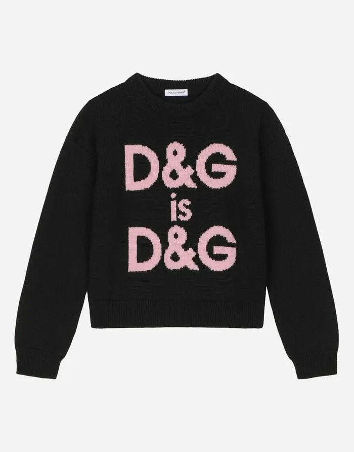 Dolce and Gabbana Sweaters Children Roundneck Sweater With DG Logo Inlay Multicolor