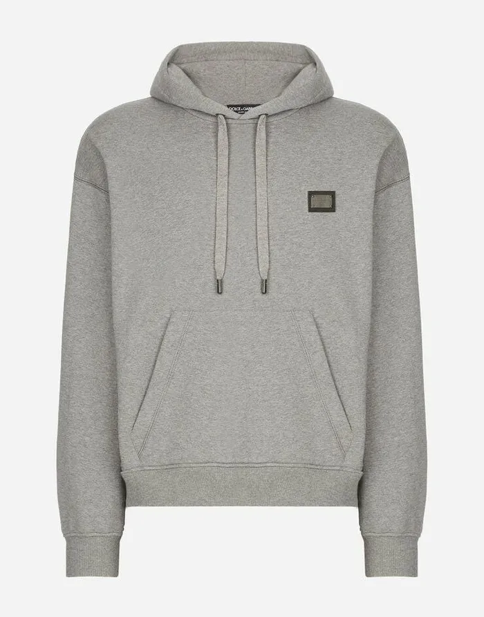Dolce and Gabbana Sweatshirts Men Jersey Hoodie With Branded Tag Grey