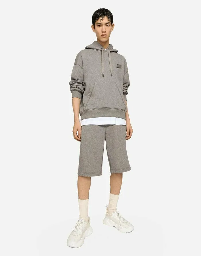 Dolce and Gabbana Sweatshirts Men Jersey Hoodie With Branded Tag Grey Dolce and Gabbana Sweatshirts Men Jersey Hoodie With Branded Tag Grey