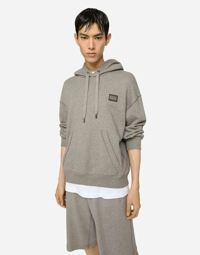 Dolce and Gabbana Sweatshirts Men Jersey Hoodie With Branded Tag Grey Dolce and Gabbana Sweatshirts Men Jersey Hoodie With Branded Tag Grey