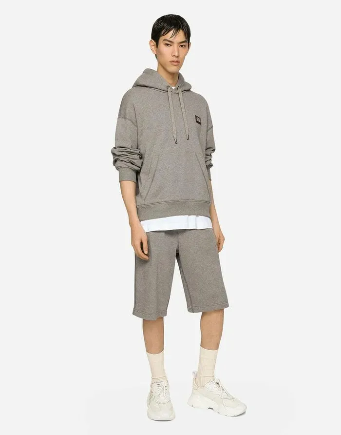 Dolce and Gabbana Sweatshirts Men Jersey Hoodie With Branded Tag Grey Dolce and Gabbana Sweatshirts Men Jersey Hoodie With Branded Tag Grey