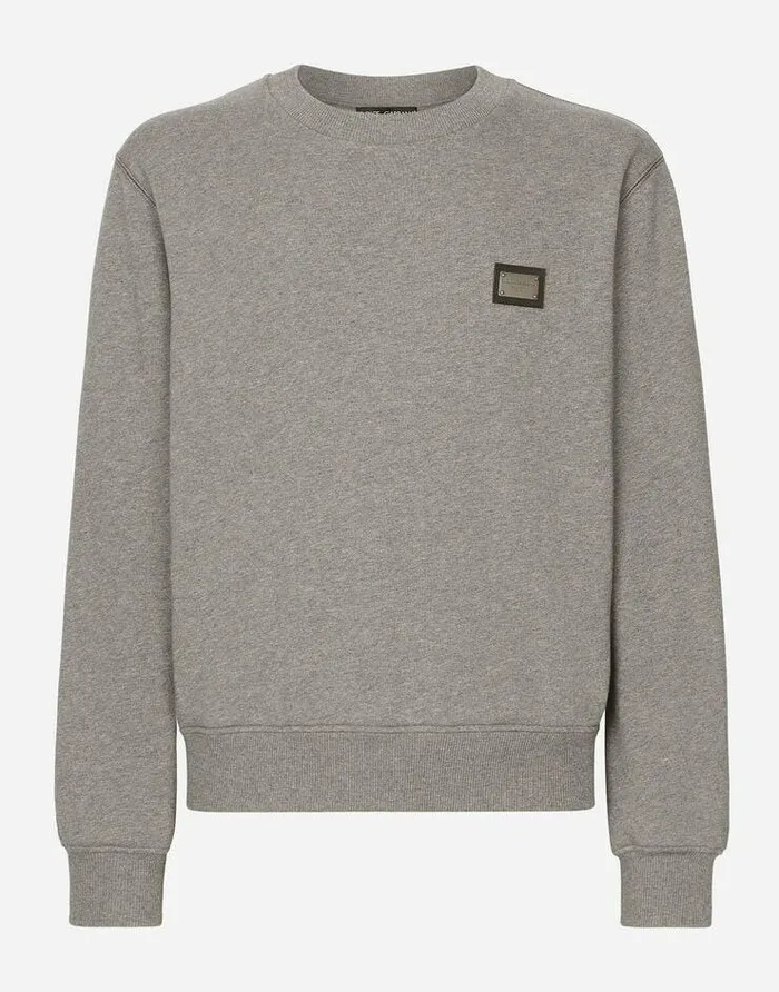 Dolce and Gabbana Sweatshirts Men Jersey Sweatshirt With Branded Tag Grey
