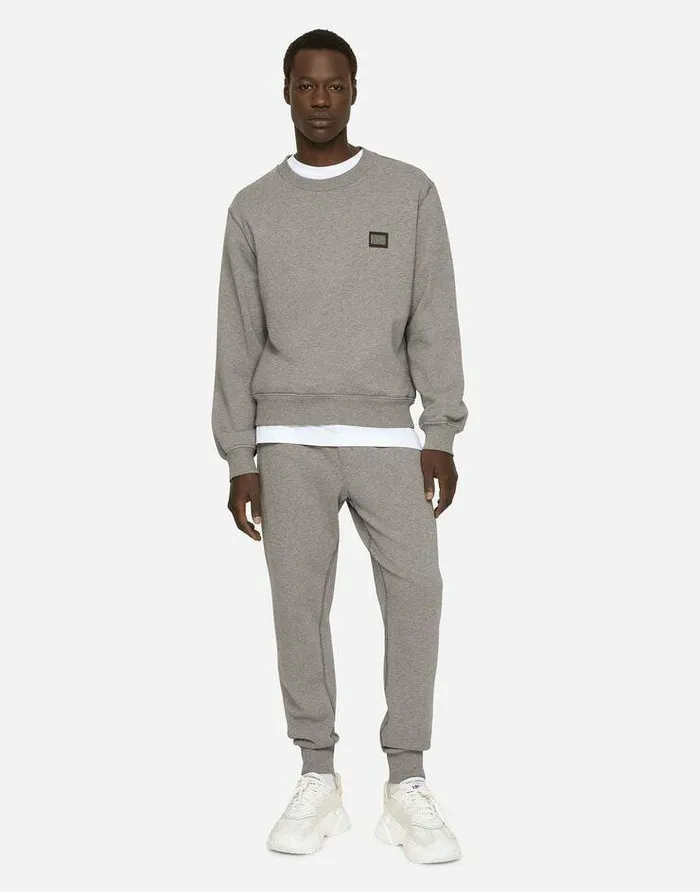 Dolce and Gabbana Sweatshirts Men Jersey Sweatshirt With Branded Tag Grey Dolce and Gabbana Sweatshirts Men Jersey Sweatshirt With Branded Tag Grey