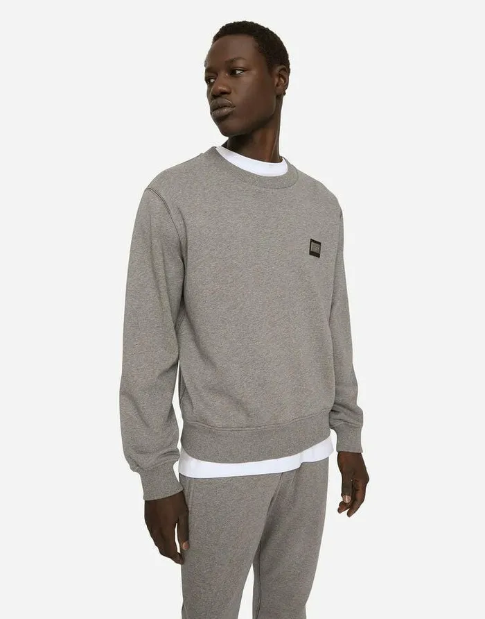 Dolce and Gabbana Sweatshirts Men Jersey Sweatshirt With Branded Tag Grey Dolce and Gabbana Sweatshirts Men Jersey Sweatshirt With Branded Tag Grey