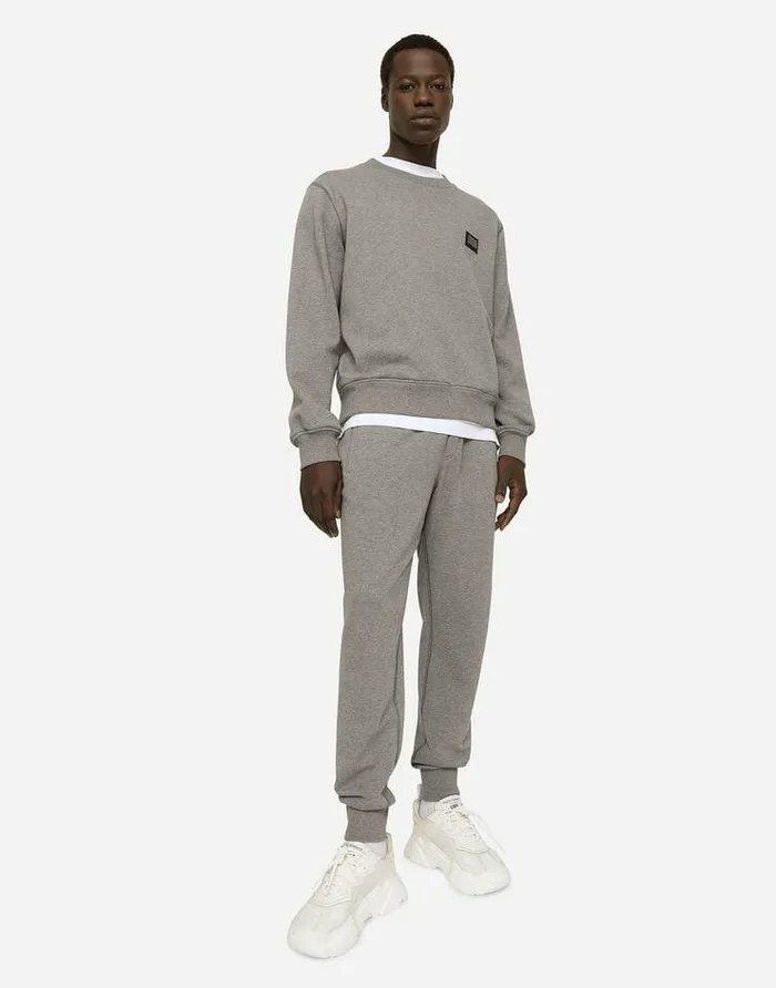 Dolce and Gabbana Sweatshirts Men Jersey Sweatshirt With Branded Tag Grey Dolce and Gabbana Sweatshirts Men Jersey Sweatshirt With Branded Tag Grey