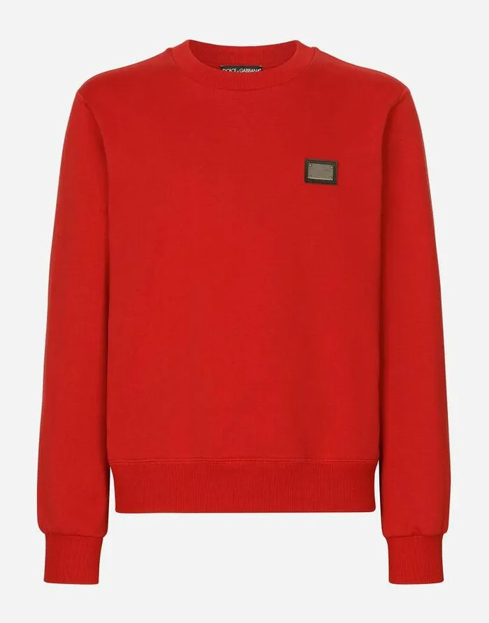 Dolce and Gabbana Sweatshirts Men Jersey Sweatshirt With Branded Tag Red