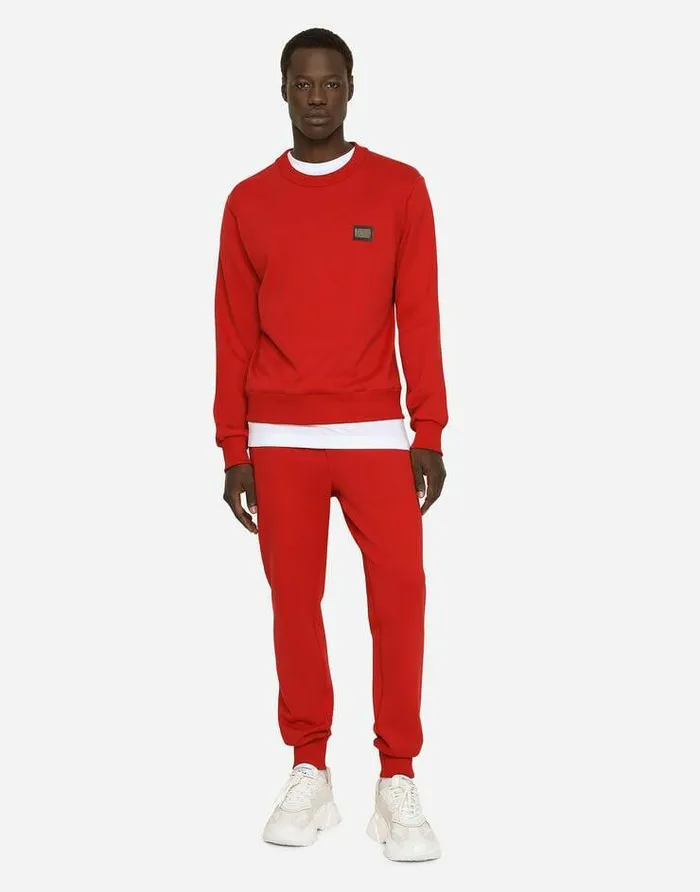 Dolce and Gabbana Sweatshirts Men Jersey Sweatshirt With Branded Tag Red Dolce and Gabbana Sweatshirts Men Jersey Sweatshirt With Branded Tag Red