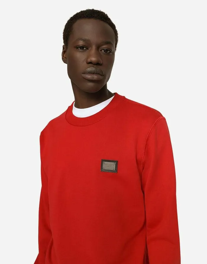 Dolce and Gabbana Sweatshirts Men Jersey Sweatshirt With Branded Tag Red Dolce and Gabbana Sweatshirts Men Jersey Sweatshirt With Branded Tag Red