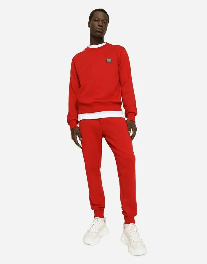 Dolce and Gabbana Sweatshirts Men Jersey Sweatshirt With Branded Tag Red Dolce and Gabbana Sweatshirts Men Jersey Sweatshirt With Branded Tag Red