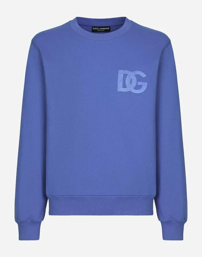 Dolce and Gabbana Sweatshirts Men Jersey Sweatshirt With DG Embroidery Blue