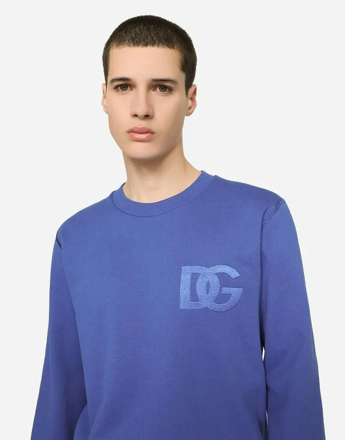 Dolce and Gabbana Sweatshirts Men Jersey Sweatshirt With DG Embroidery Blue Dolce and Gabbana Sweatshirts Men Jersey Sweatshirt With DG Embroidery Blue