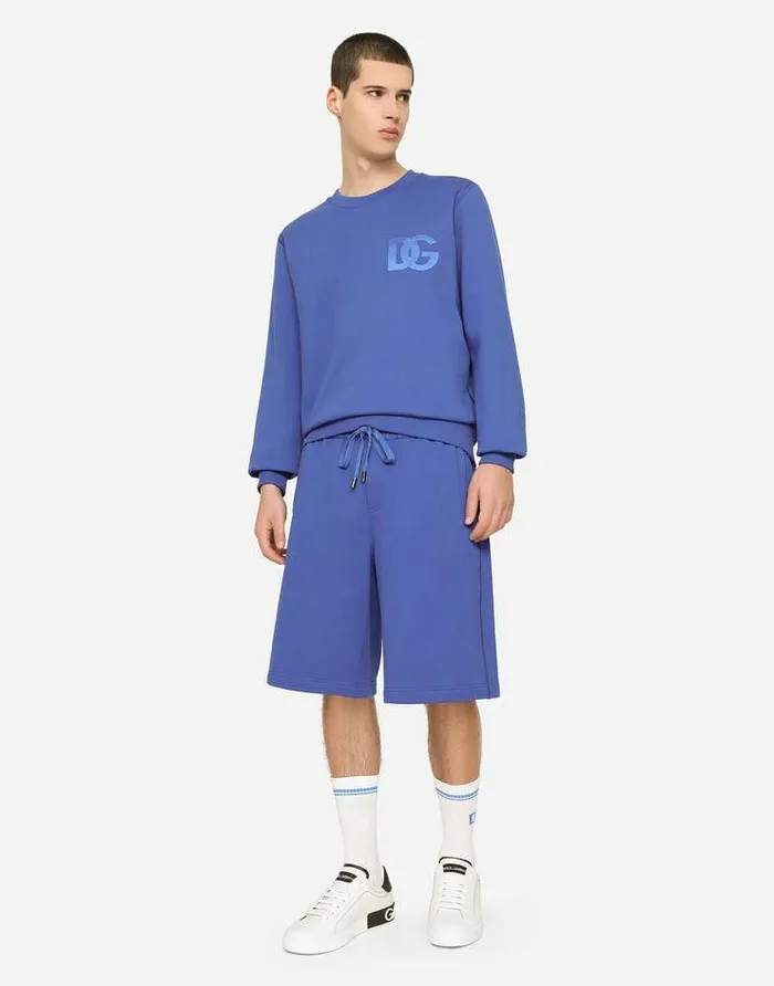 Dolce and Gabbana Sweatshirts Men Jersey Sweatshirt With DG Embroidery Blue Dolce and Gabbana Sweatshirts Men Jersey Sweatshirt With DG Embroidery Blue