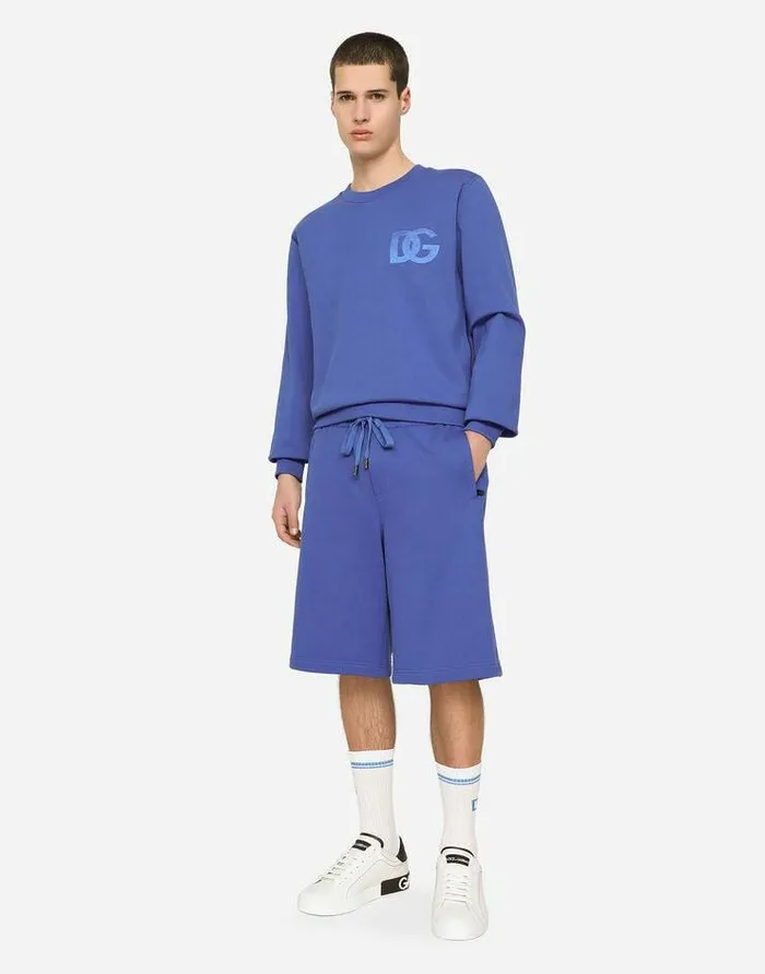 Dolce and Gabbana Sweatshirts Men Jersey Sweatshirt With DG Embroidery Blue Dolce and Gabbana Sweatshirts Men Jersey Sweatshirt With DG Embroidery Blue