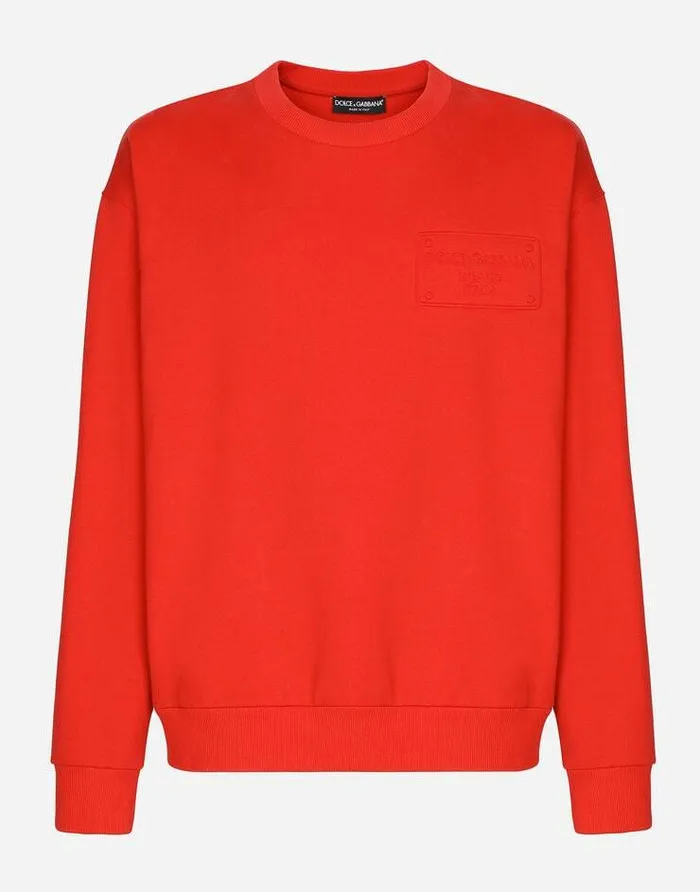Dolce and Gabbana Sweatshirts Men Jersey Sweatshirt With Embossed DolceandGabbana Tag Red Dolce and Gabbana Sweatshirts Men Jersey Sweatshirt With Embossed DolceandGabbana Tag Red