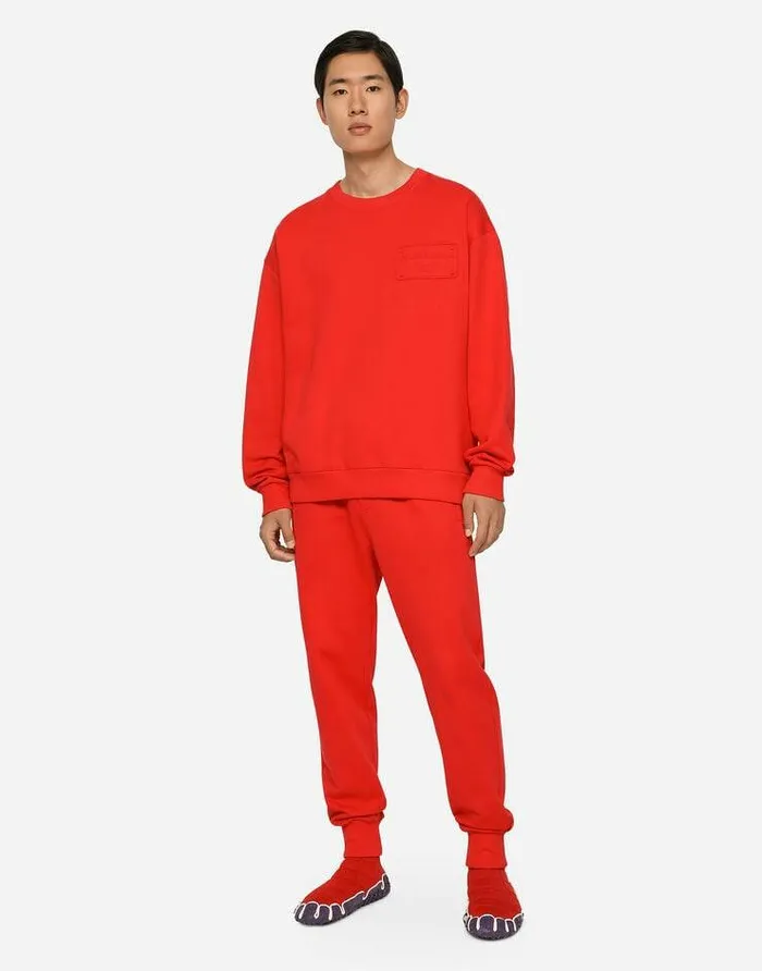 Dolce and Gabbana Sweatshirts Men Jersey Sweatshirt With Embossed DolceandGabbana Tag Red Dolce and Gabbana Sweatshirts Men Jersey Sweatshirt With Embossed DolceandGabbana Tag Red