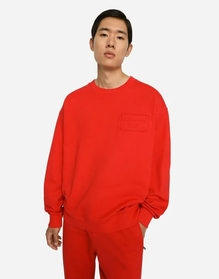 Dolce and Gabbana Sweatshirts Men Jersey Sweatshirt With Embossed DolceandGabbana Tag Red Dolce and Gabbana Sweatshirts Men Jersey Sweatshirt With Embossed DolceandGabbana Tag Red