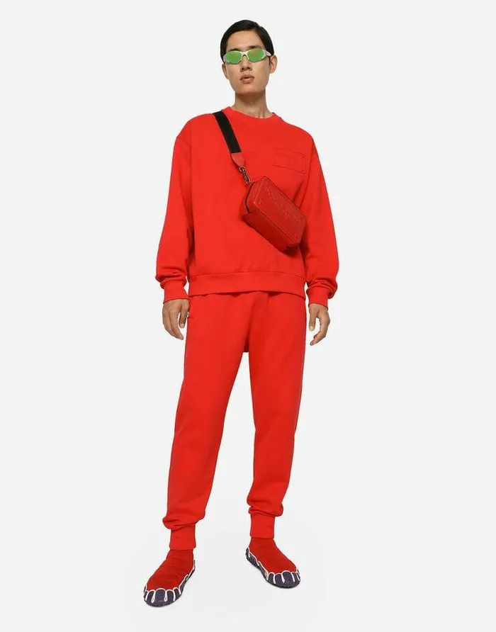 Dolce and Gabbana Sweatshirts Men Jersey Sweatshirt With Embossed DolceandGabbana Tag Red Dolce and Gabbana Sweatshirts Men Jersey Sweatshirt With Embossed DolceandGabbana Tag Red