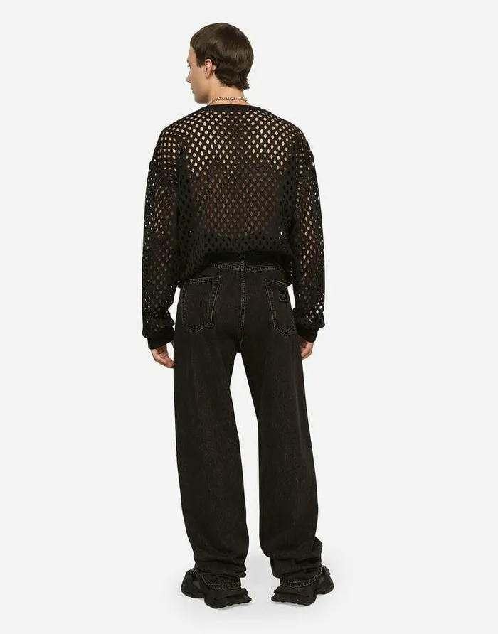 Dolce and Gabbana Sweatshirts Men Perforated Jersey Sweatshirt With Embossed Tag Black Dolce and Gabbana Sweatshirts Men Perforated Jersey Sweatshirt With Embossed Tag Black