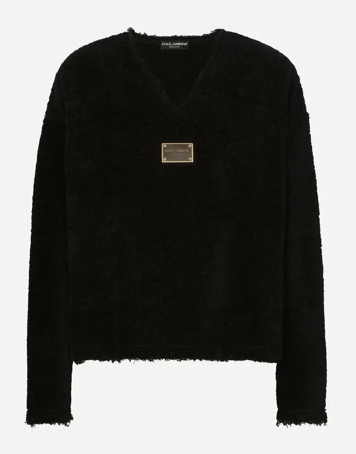 Dolce and Gabbana Sweatshirts Men Terrycloth Sweatshirt With Logo Tag Black
