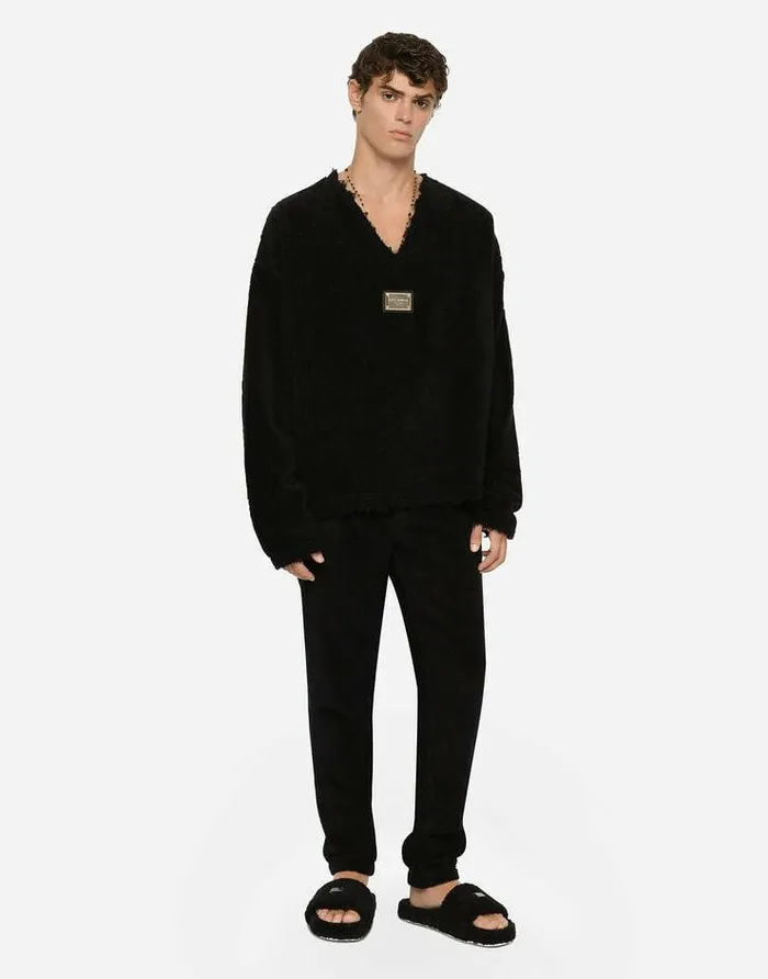 Dolce and Gabbana Sweatshirts Men Terrycloth Sweatshirt With Logo Tag Black Dolce and Gabbana Sweatshirts Men Terrycloth Sweatshirt With Logo Tag Black