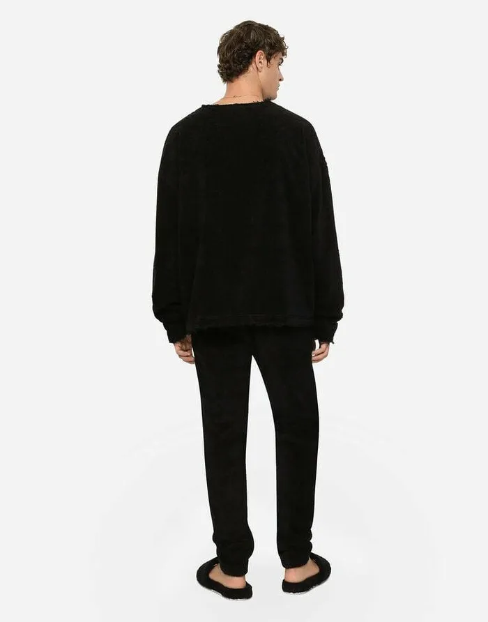 Dolce and Gabbana Sweatshirts Men Terrycloth Sweatshirt With Logo Tag Black Dolce and Gabbana Sweatshirts Men Terrycloth Sweatshirt With Logo Tag Black