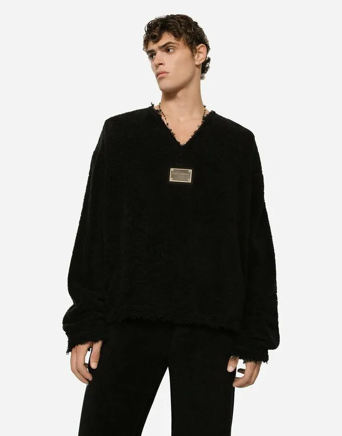 Dolce and Gabbana Sweatshirts Men Terrycloth Sweatshirt With Logo Tag Black Dolce and Gabbana Sweatshirts Men Terrycloth Sweatshirt With Logo Tag Black