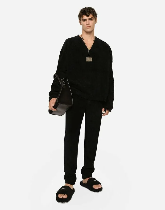 Dolce and Gabbana Sweatshirts Men Terrycloth Sweatshirt With Logo Tag Black Dolce and Gabbana Sweatshirts Men Terrycloth Sweatshirt With Logo Tag Black