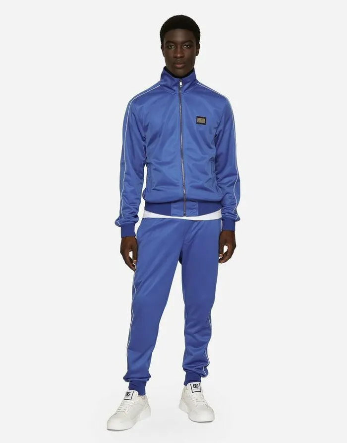 Dolce and Gabbana Sweatshirts Men Zipup Triacetate Sweatshirt With Tag And Bands Blue Dolce and Gabbana Sweatshirts Men Zipup Triacetate Sweatshirt With Tag And Bands Blue