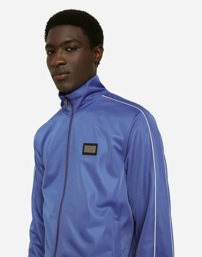Dolce and Gabbana Sweatshirts Men Zipup Triacetate Sweatshirt With Tag And Bands Blue Dolce and Gabbana Sweatshirts Men Zipup Triacetate Sweatshirt With Tag And Bands Blue
