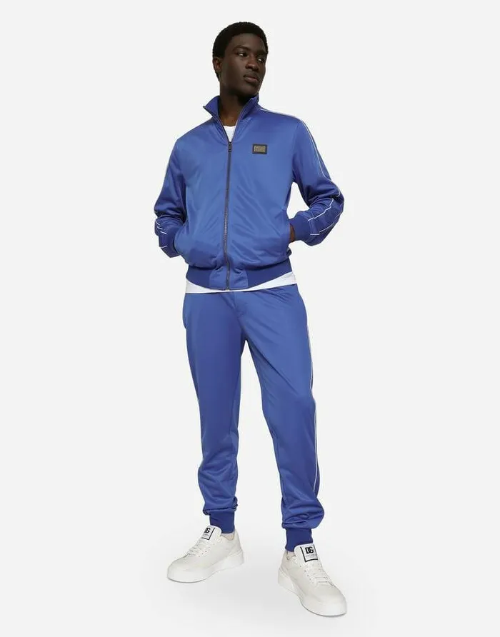 Dolce and Gabbana Sweatshirts Men Zipup Triacetate Sweatshirt With Tag And Bands Blue Dolce and Gabbana Sweatshirts Men Zipup Triacetate Sweatshirt With Tag And Bands Blue