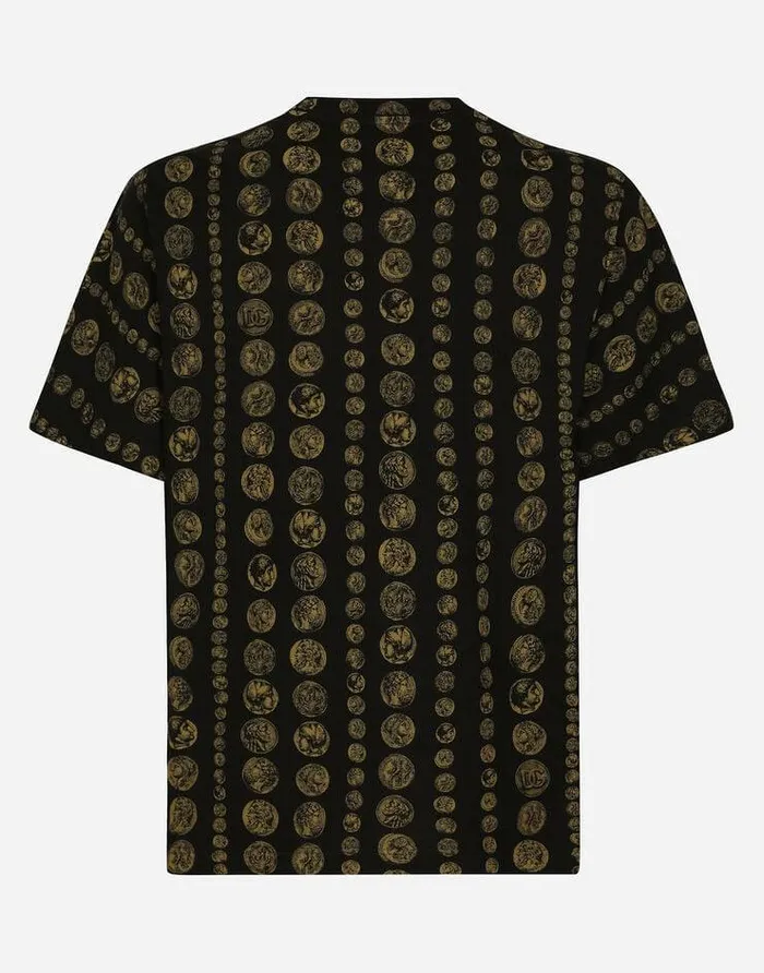 Dolce and Gabbana TShirts And Polos Men Allover Coin Print Cotton Tshirt Black Dolce and Gabbana TShirts And Polos Men Allover Coin Print Cotton Tshirt Black