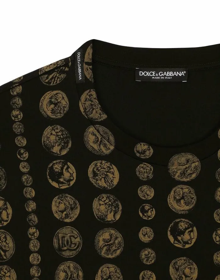 Dolce and Gabbana TShirts And Polos Men Allover Coin Print Cotton Tshirt Black Dolce and Gabbana TShirts And Polos Men Allover Coin Print Cotton Tshirt Black