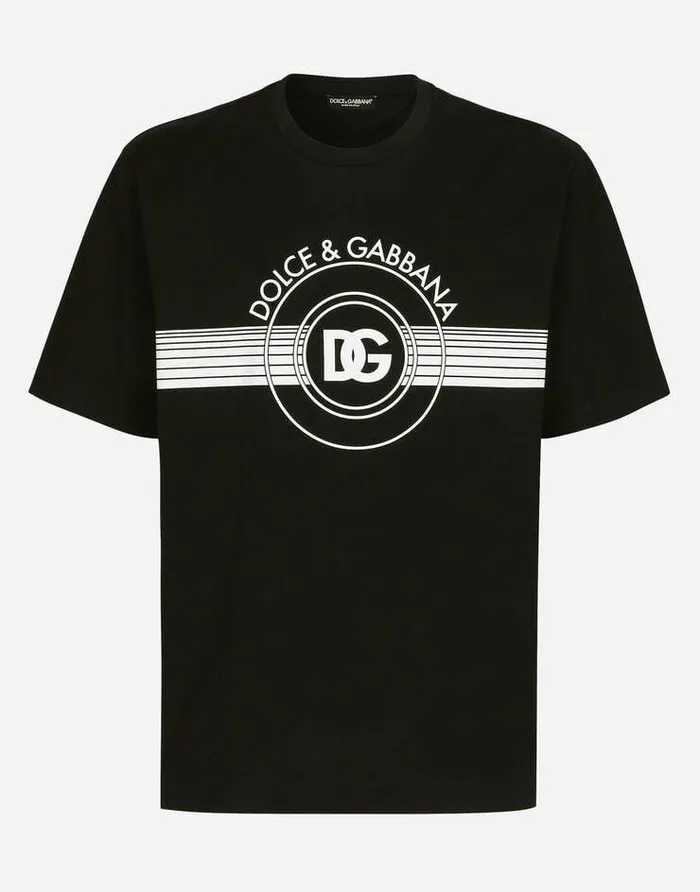 Dolce and Gabbana TShirts And Polos Men Cotton Interlock Tshirt With DG Logo Print Black Dolce and Gabbana TShirts And Polos Men Cotton Interlock Tshirt With DG Logo Print Black